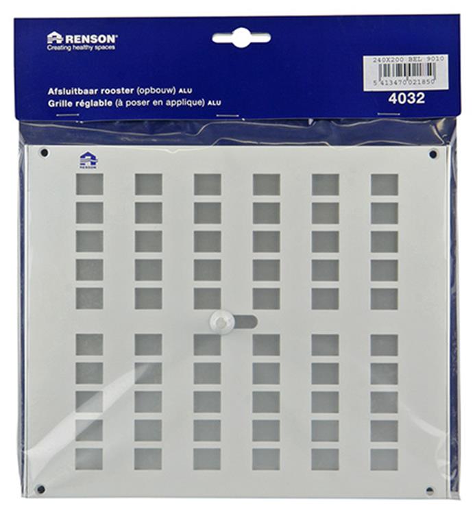 Afbeelding laden in galerijviewer, Renson 1006222 - regelbare rooster opb. 4032 alu ral 9010 240x200mm | 2 stuks