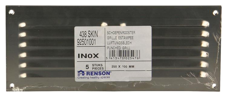 Afbeelding laden in galerijviewer, Renson 1006361 - schoepenrooster vlak 438 inox 250x100mm | 5 stuks