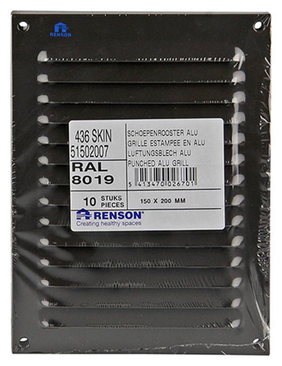Afbeelding laden in galerijviewer, Renson 1006304 - schoepenrooster vlak alu ral 8019 150x200mm | 10 stuks