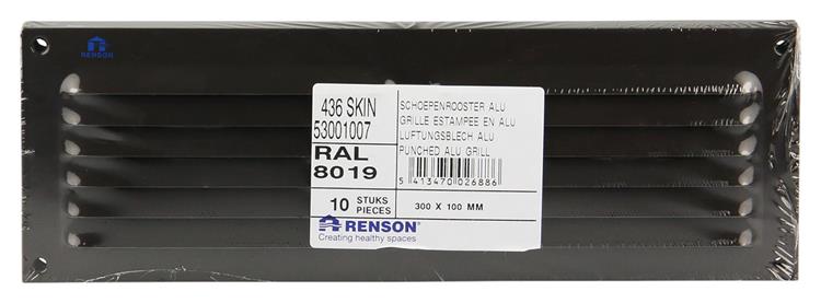 Afbeelding laden in galerijviewer, Renson 1006313 - schoepenrooster vlak alu ral 8019 300x100mm | 10 stuks