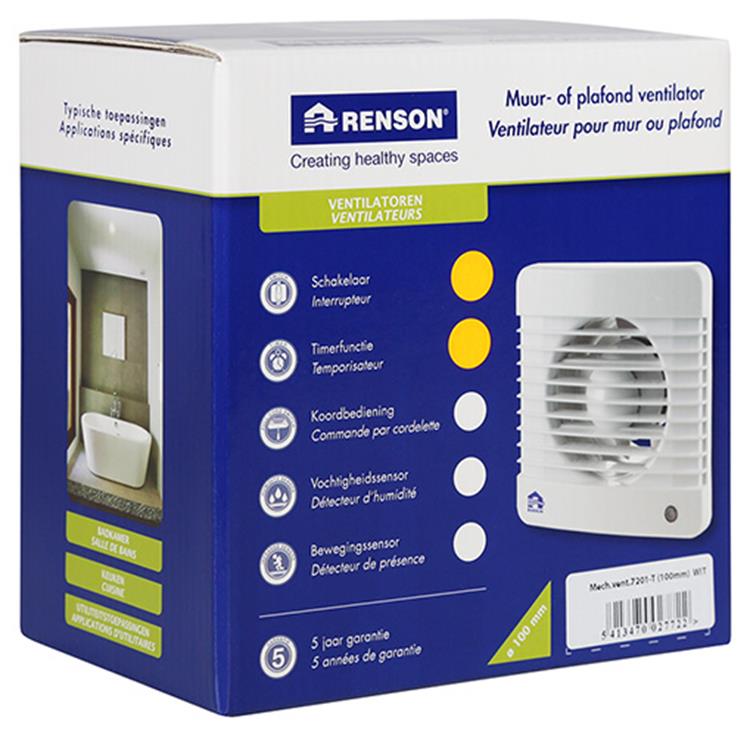 Afbeelding laden in galerijviewer, Renson 1006445 - mechanische ventilator met timer 7201t wit ø 100 | 2 stuks