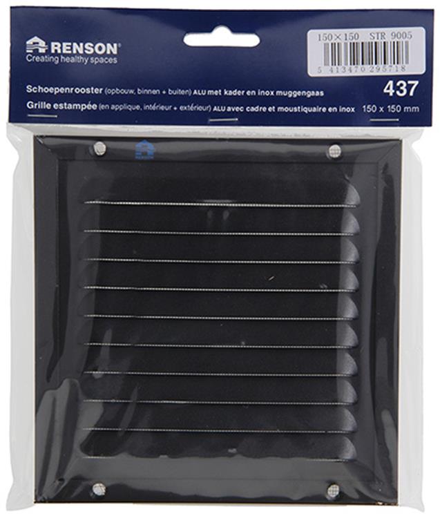 Afbeelding laden in galerijviewer, Renson 1057986 - opbouw schoepenr kader gaas 437 (150x150) ral 9005 zwart | 2 stuks