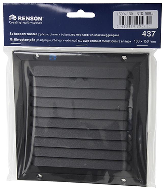 Afbeelding laden in galerijviewer, Renson 1057986 - opbouw schoepenr kader gaas 437 (150x150) ral 9005 zwart | 2 stuks