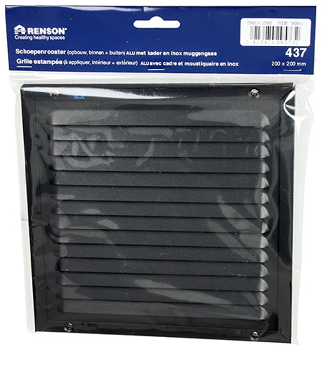 Afbeelding laden in galerijviewer, Renson 1057987 - opbouw schoepenr kader gaas 437 (200x200) ral 9005 zwart | 2 stuks