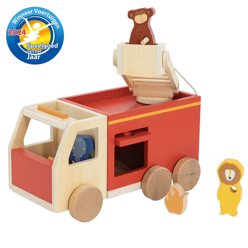 Load image into Gallery viewer, Trixie houten dieren brandweerwagen