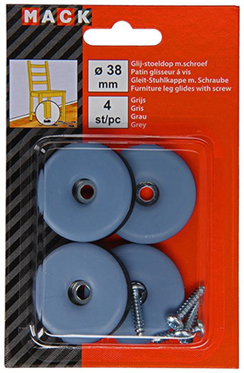 Afbeelding laden in galerijviewer, Mack 1047724 - glij-stoeldop met schroef grijs ø 38 mm 4 st pcs | 6 stuks