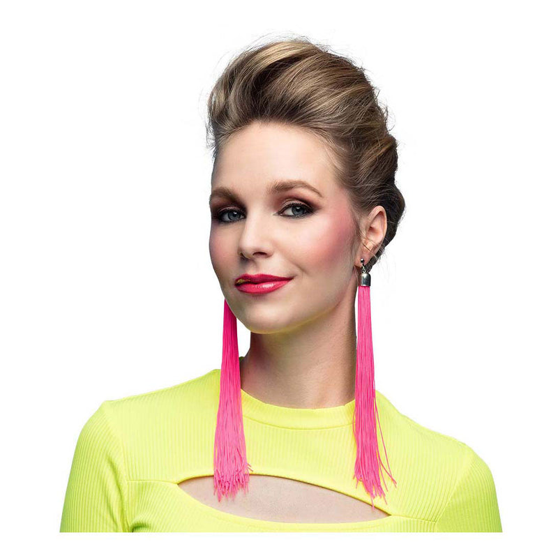 Load image into Gallery viewer, Boland oorbellen festival neon roze, 20cm