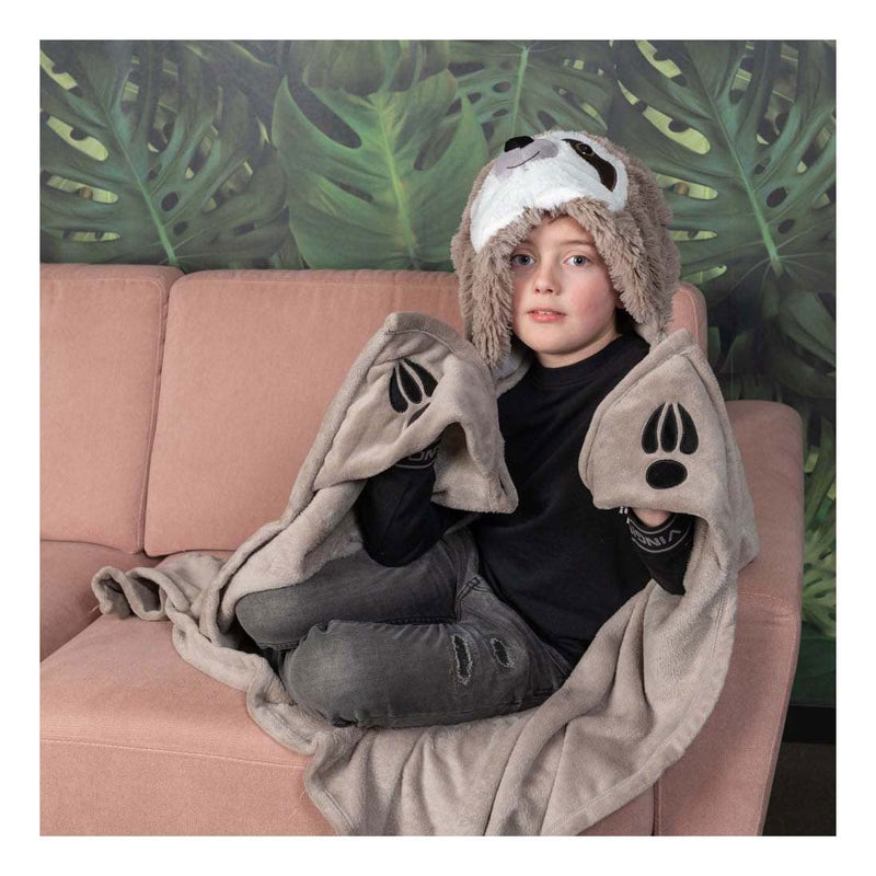 Load image into Gallery viewer, Noxxiez knuffeldeken met capuchon luiaard, 130x100cm