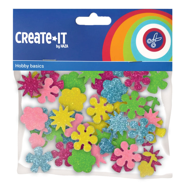 Load image into Gallery viewer, Haza witbaard foamstickers bloemen glitter, 25st.