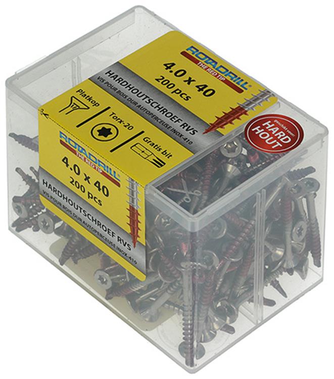 Afbeelding laden in galerijviewer, Rotadrill 1040035 - hardhoutschroef zelfb.sppls.rvs t20 4.0x40mm (200) | 4 stuks
