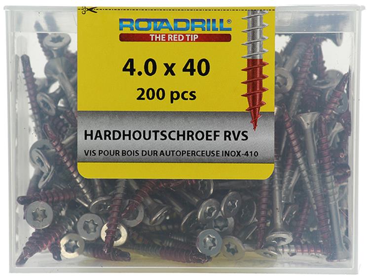 Afbeelding laden in galerijviewer, Rotadrill 1040035 - hardhoutschroef zelfb.sppls.rvs t20 4.0x40mm (200) | 4 stuks