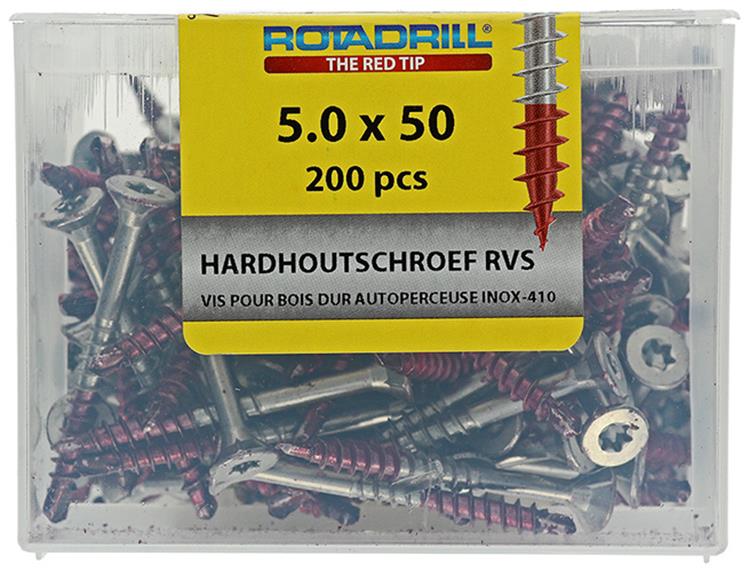 Afbeelding laden in galerijviewer, Rotadrill 1040037 - hardhoutschroef zelfb.sppls.rvs t25 5.0x50mm (200) | 4 stuks