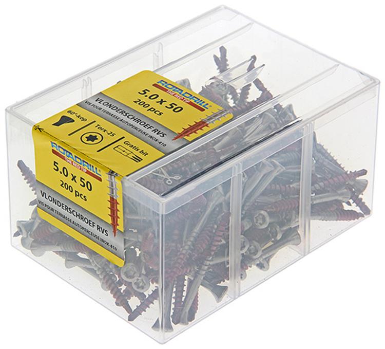 Afbeelding laden in galerijviewer, Rotadrill 1040042 - terrasschroef zelfb.sppls.rvs t25 5.0x50mm (200) | 4 stuks