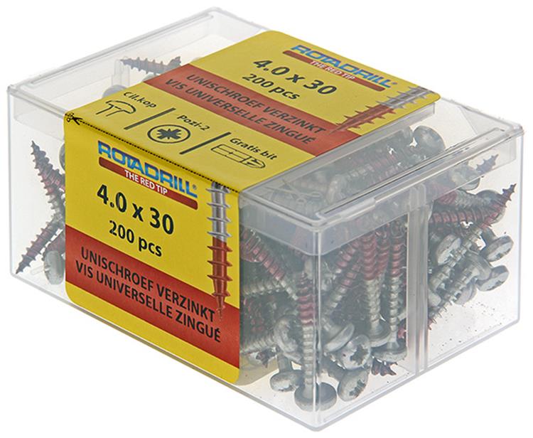 Afbeelding laden in galerijviewer, Rotadrill 1040031 - universeelschroef ckpzd vz 4.0x30mm (200) | 4 stuks