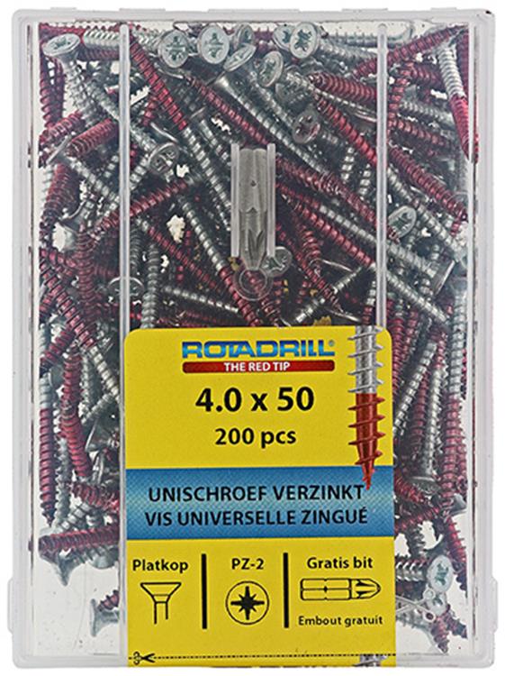 Afbeelding laden in galerijviewer, Rotadrill 1039977 - universeelschroef vkpzd vz 4.0x50mm (200) | 4 stuks