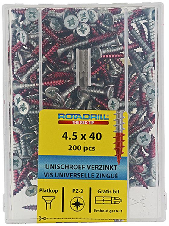 Afbeelding laden in galerijviewer, Rotadrill 1040023 - universeelschroef vkpzd vz 4.5x40mm (200) | 4 stuks