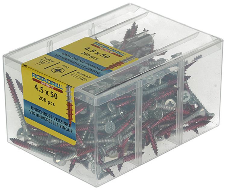 Afbeelding laden in galerijviewer, Rotadrill 1040024 - universeelschroef vkpzd vz 4.5x50mm (200) | 4 stuks