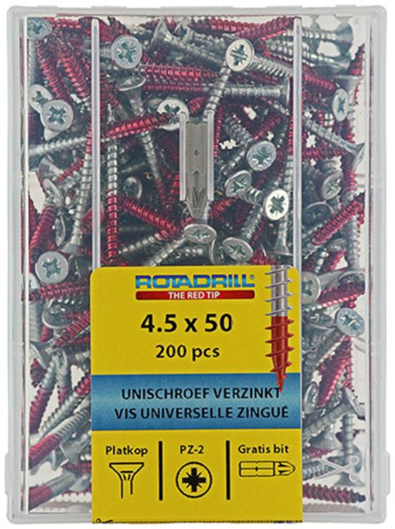 Afbeelding laden in galerijviewer, Rotadrill 1040024 - universeelschroef vkpzd vz 4.5x50mm (200) | 4 stuks