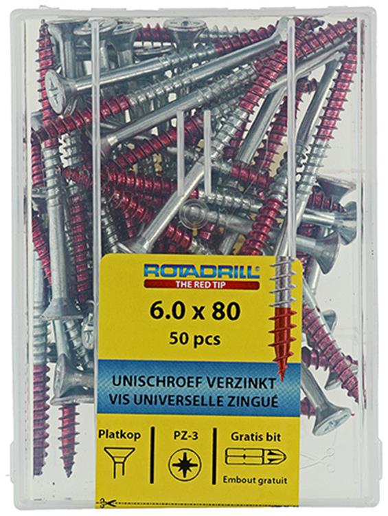 Afbeelding laden in galerijviewer, Rotadrill 1039986 - universeelschroef vkpzd vz 6.0x80mm (50) | 4 stuks