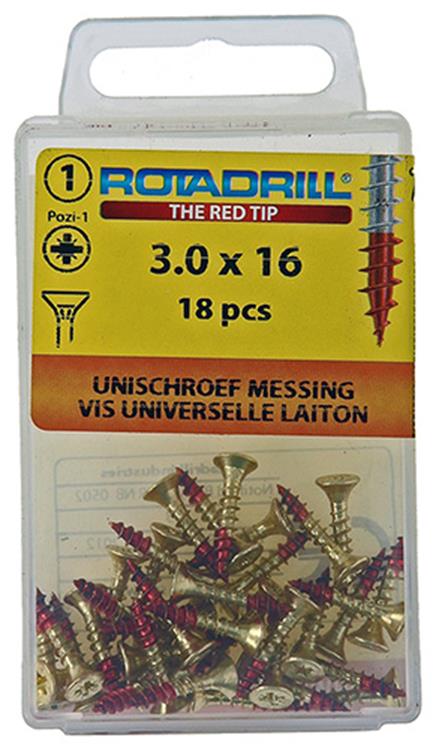 Afbeelding laden in galerijviewer, Rotadrill 1039886 - universeelschroef messing vk pzd 3,0x16mm (18) | 6 stuks