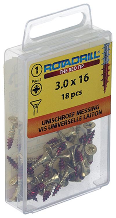 Afbeelding laden in galerijviewer, Rotadrill 1039886 - universeelschroef messing vk pzd 3,0x16mm (18) | 6 stuks