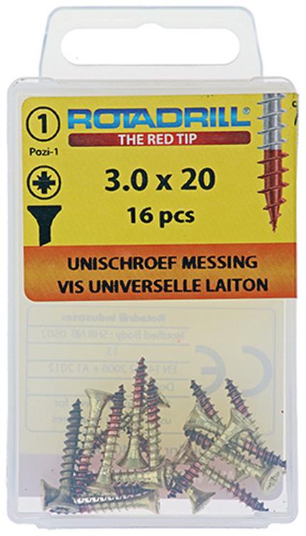 Afbeelding laden in galerijviewer, Rotadrill 1039887 - universeelschroef messing vk pzd 3,0x20mm (16) | 6 stuks