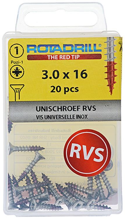Afbeelding laden in galerijviewer, Rotadrill 1039848 - universeelschroef vk pzd rvs-a2 3.0x16mm (20) | 6 stuks