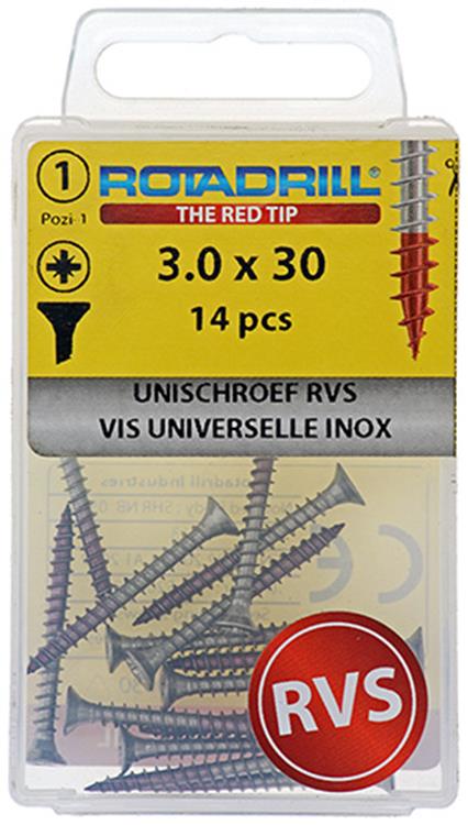 Afbeelding laden in galerijviewer, Rotadrill 1039851 - universeelschroef vk pzd rvs-a2 3.0x30mm (14) | 6 stuks