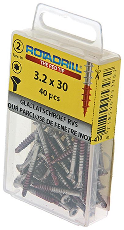 Afbeelding laden in galerijviewer, Rotadrill 1039915 - glaslatschroef lk torx rvs-410 3.2x30mm (40) | 6 stuks