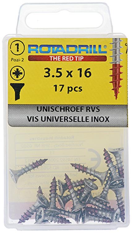Afbeelding laden in galerijviewer, Rotadrill 1039852 - universeelschroef vk pzd rvs-a2 3.5x16mm (17) | 6 stuks