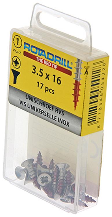 Afbeelding laden in galerijviewer, Rotadrill 1039852 - universeelschroef vk pzd rvs-a2 3.5x16mm (17) | 6 stuks