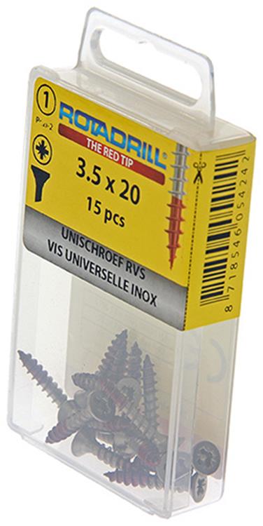 Afbeelding laden in galerijviewer, Rotadrill 1039853 - universeelschroef vk pzd rvs-a2 3.5x20mm (15) | 6 stuks