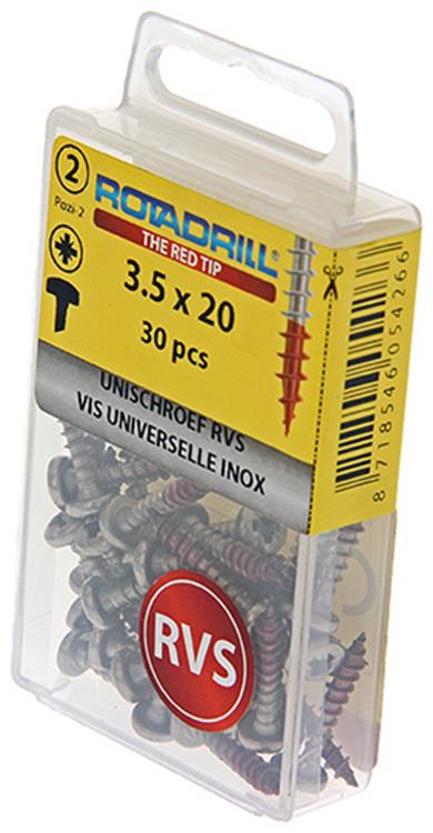 Afbeelding laden in galerijviewer, Rotadrill 1039876 - universeelschroef ck pzd rvs-a2 3.5x20mm (30) | 6 stuks