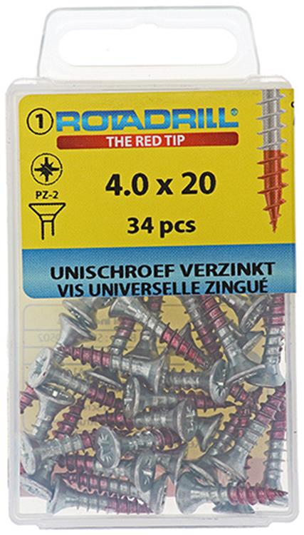 Afbeelding laden in galerijviewer, Rotadrill 1039775 - universeelschroef vk pzd vz 4.0x20mm (34) | 6 stuks