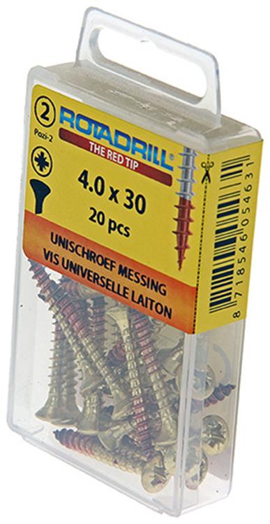 Afbeelding laden in galerijviewer, Rotadrill 1039884 - universeelschroef messing lk pzd 4,0x30mm (20) | 6 stuks