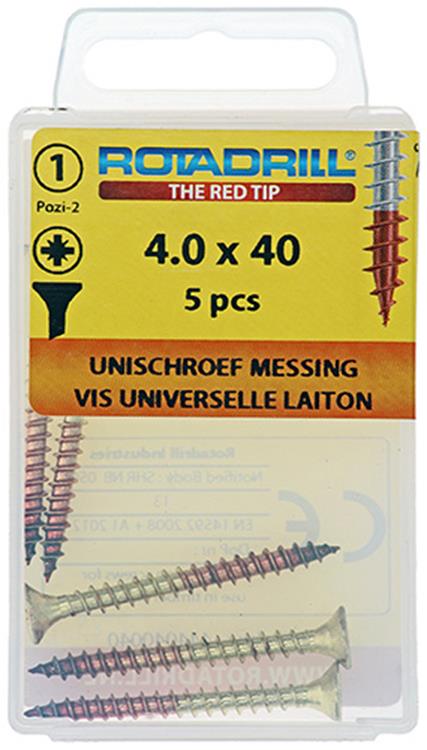 Afbeelding laden in galerijviewer, Rotadrill 1039892 - universeelschroef messing vk pzd 4,0x40mm (5) | 6 stuks