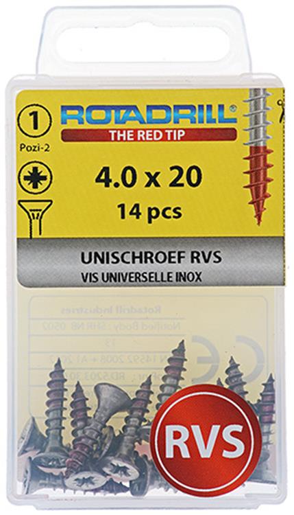 Afbeelding laden in galerijviewer, Rotadrill 1039857 - universeelschroef vk pzd rvs-a2 4.0x20mm (14) | 6 stuks