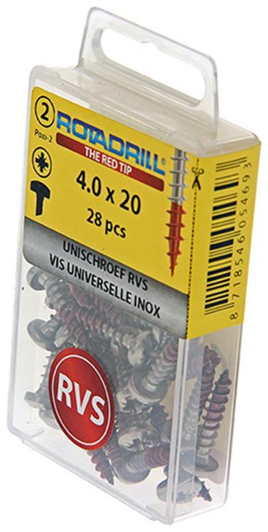 Afbeelding laden in galerijviewer, Rotadrill 1039878 - universeelschroef ck pzd rvs 4.0x20mm (28) | 6 stuks