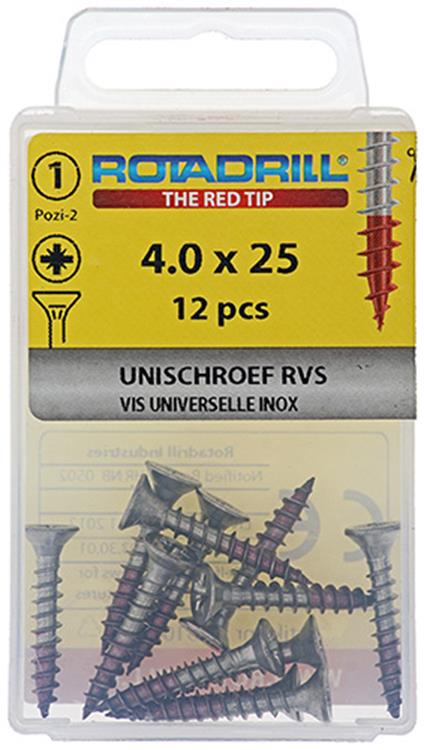 Afbeelding laden in galerijviewer, Rotadrill 1039858 - universeelschroef vk pzd rvs-a2 4.0x25mm (12) | 6 stuks