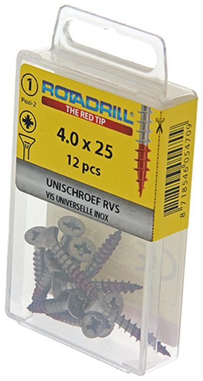 Afbeelding laden in galerijviewer, Rotadrill 1039858 - universeelschroef vk pzd rvs-a2 4.0x25mm (12) | 6 stuks