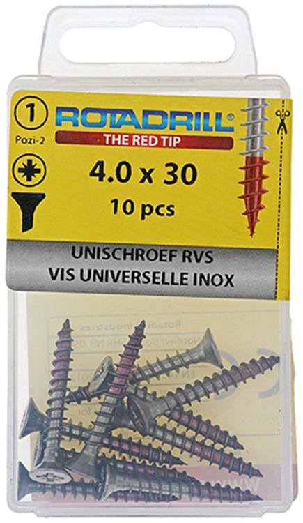 Afbeelding laden in galerijviewer, Rotadrill 1039859 - universeelschroef vk pzd rvs-a2 4.0x30mm (10) | 6 stuks