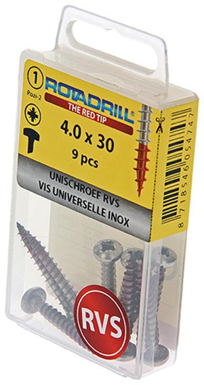 Afbeelding laden in galerijviewer, Rotadrill 1039893 - universeelschroef ck pzd rvs 4.0x30mm (9) | 6 stuks