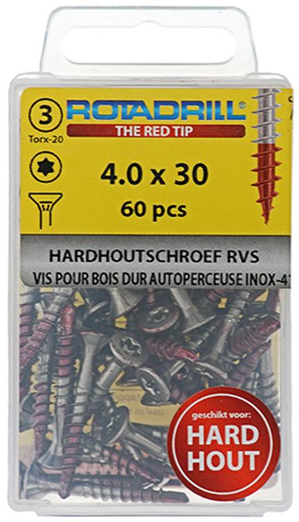 Afbeelding laden in galerijviewer, Rotadrill 1039898 - hardhoutschroef zelfb.sppls.rvs t20 4.0x30mm (60) | 6 stuks
