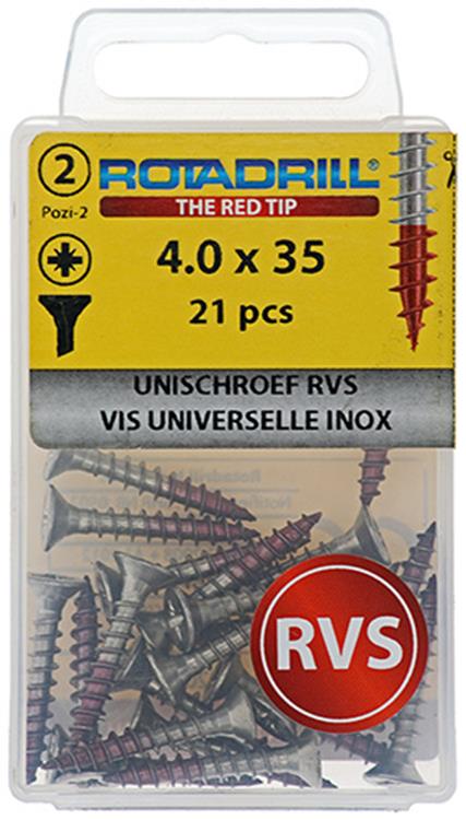 Afbeelding laden in galerijviewer, Rotadrill 1039865 - universeelschroef vk pzd rvs-a2 4.0x35mm (21) | 6 stuks