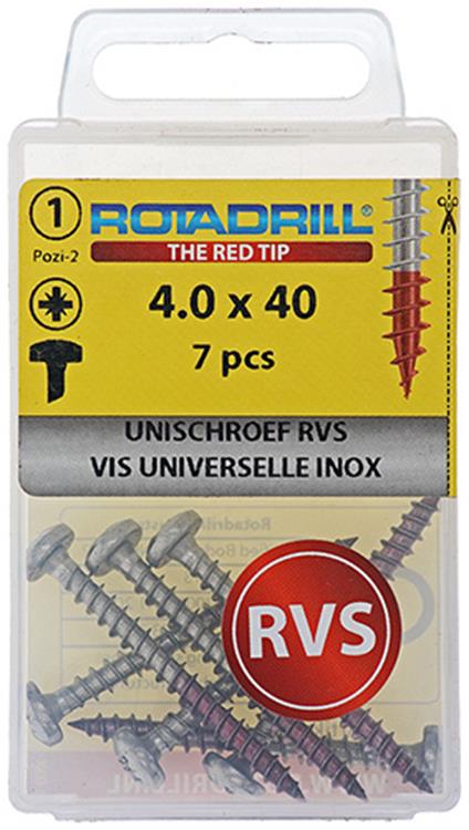 Afbeelding laden in galerijviewer, Rotadrill 1039894 - universeelschroef ck pzd rvs 4.0x40mm (7) | 6 stuks