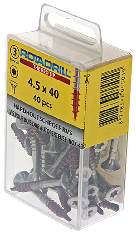 Afbeelding laden in galerijviewer, Rotadrill 1039901 - hardhoutschroef zelfb.sppls.rvs t25 4.5x40mm (40) | 6 stuks