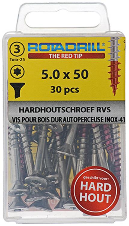 Afbeelding laden in galerijviewer, Rotadrill 1039904 - hardhoutschroef zelfb.sppls.rvs t25 5.0x50mm (30) | 6 stuks