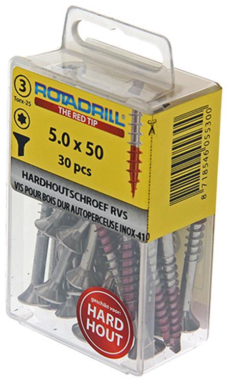 Afbeelding laden in galerijviewer, Rotadrill 1039904 - hardhoutschroef zelfb.sppls.rvs t25 5.0x50mm (30) | 6 stuks