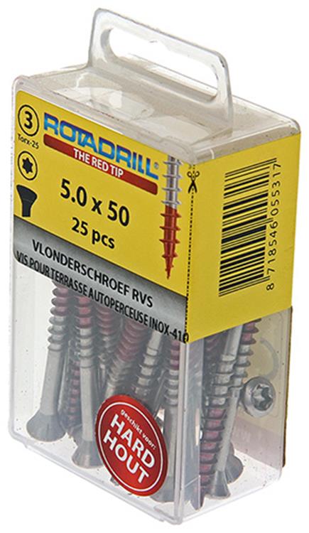 Afbeelding laden in galerijviewer, Rotadrill 1039907 - terrasschroef zelfb.sppls.rvs t25 5.0x50mm (25) | 6 stuks