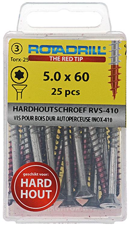 Afbeelding laden in galerijviewer, Rotadrill 1039905 - hardhoutschroefzelfb.sppls.rvs t25 5.0x60mm (25) | 6 stuks